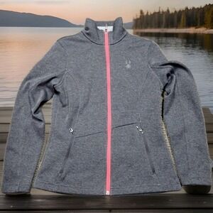 Spyder Core Sweater Jacket Women Medium Grey Excellent Pink Zip Fleece Knit